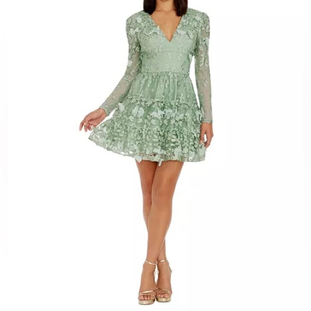 Dress the Population Women's Kari Embroidered Fit & Flare Dress Mint Sz XS NWT